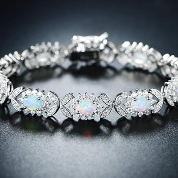 Neiman Marcus 18K Gold Plated Opal Tennis Bracelet - Picture 2 of 6